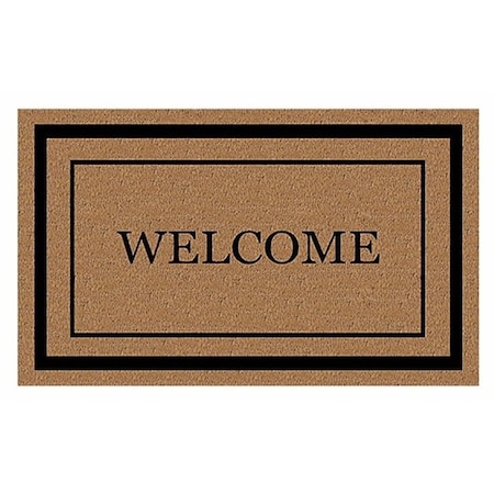 Fanmats Door Mat with Border, 30 in L, 18 in W, Black Flocked Pattern, Coir Surface 58773