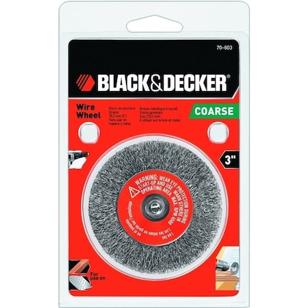 Black & Decker Wire Wheel Brush, 3 in Dia, 1032 in ArborShank, Steel Bristle 70-603