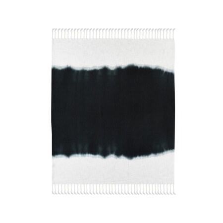 Homeroots 50" X 60" Black and White Woven Cotton Ombre Throw Blanket with Fringe 516579