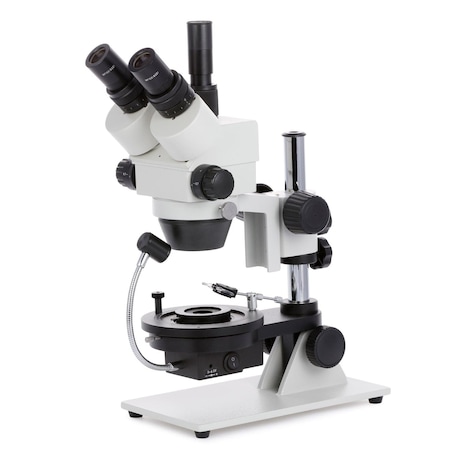 Amscope GE300 Cordless LED Jewel Gem Zoom Trinocular Stereo Microscope 3.5X-45X on Pillar Stand w/Darkfield GM300TX