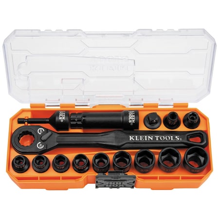Klein Tools KNECT 3/8-Inch Drive Impact-Rated Pass Through Socket Set, 15-Piece 65400