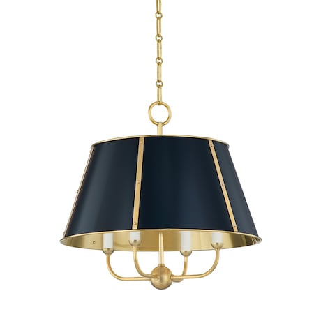 Hudson Valley Lighting Mark D. Sikes X Cambridge 4 Light Chandelier 20.25 In. Aged Brass/Dark Blue MDS120-AGB/DBL