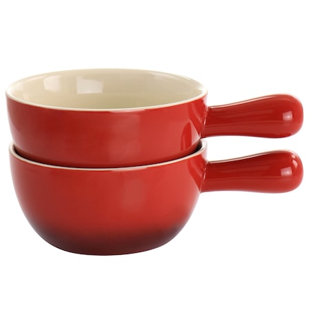 Crock-Pot Crock Pot 2 Piece Stoneware 22oz Soup Bowl Set with Long Handle in Gradient Red 97093.02