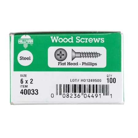 Hillman No. 6 X 2 in. L Phillips Zinc-Plated Coarse Wood Screws, 100PK 40033