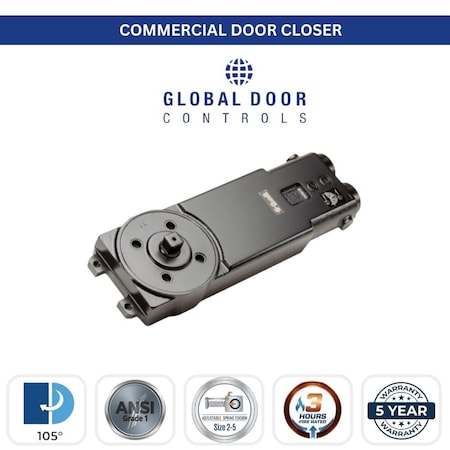 Global Door Controls Duronodic Grade 1 Overhead Concealed Adjustable Door Closer with 105 Degree Swing Radius and Hold Open Arm TC7010LP