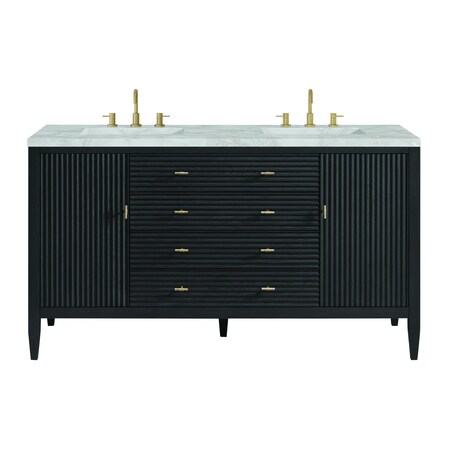 James Martin Vanities Myrrin 60in Double Vanity, Carbon Oak w/ 3 CM Victorian Silver Silestone Top 485-V60D-CBO-FVSL