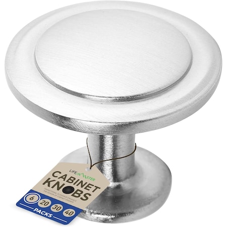 Lifemaster 1-1/4in Cabinet Knobs, Brushed Nickel, Rust-Proof, Modern Zinc Alloy Design, 6PK LMKNBNICK6
