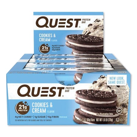 Quest Protein Bars, Cookies and Cream, 2.12 oz Bar, 12PK QUN00018