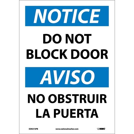 Nmc Notice Do Not Block Door Sign - Bilingual, ESN372PB ESN372PB