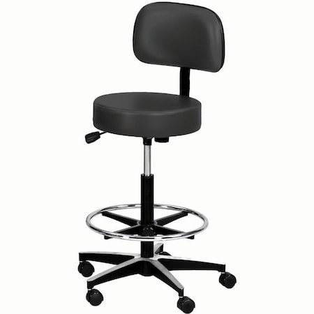 Jorgensen Laboratories Black 5-Leg Premium Pneumatic Stool w/Back Rest, 18in-23.5in Seat Lvl, 4.5" Thick Cushion J0809PBR
