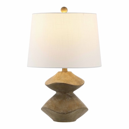Jonathan Y Laken 21.5" Minimalist Coastal Resin/Iron 2-Stack Cairn LED Table Lamp, Brown Wood Finish JYL4062A