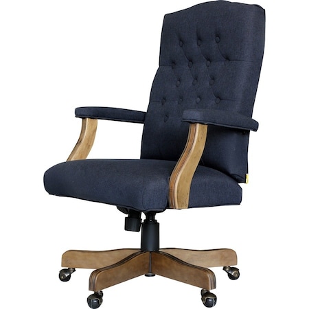 Boss Office Products B905DW-NV Executive Navy Commercial Grade Linen Chair with Driftwood Finish Frame; Denim Blue B905DW-NV