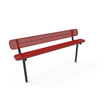 Mytcoat 8ft Outdoor Bench with Back, Inground, Red, Punched Steel, Textured Coating 804226