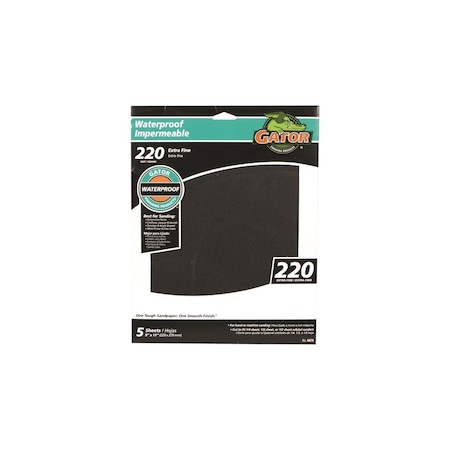 Gator Finishing Sanding Sheet, 9 in L, 11 in W, 220 Grit, Extra Fine, Silicone Carbide Abrasive, 5PK 4474
