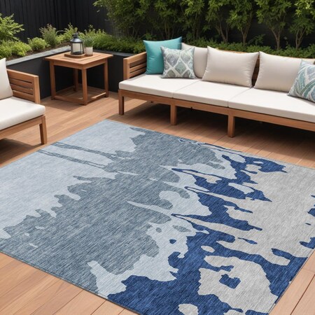 Homeroots 9' X 12' Sky Blue And Denim Blue Abstract Washable Indoor Outdoor Area Rug 613660