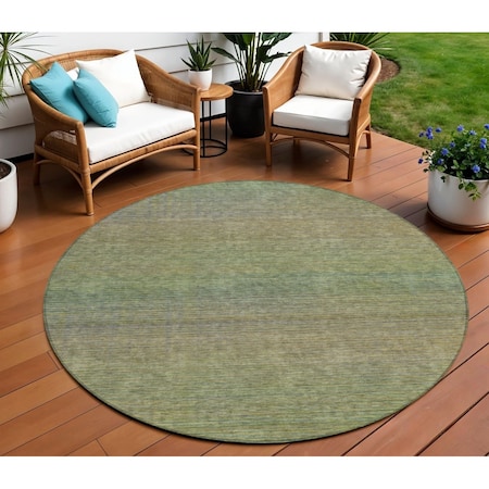 Homeroots 8' Fern Green Round Striped Washable Indoor Outdoor Area Rug 608809