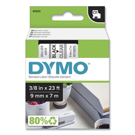 Dymo Label Tape, 3/8, Black/Clear 40910