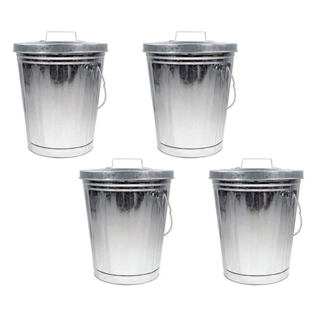 Mytee Products 4Pcs 4 Gallon Steel Galvanized Garbage Trash Can w/ Lid Ideal for Trailers, 4PK TRC-4GALx4
