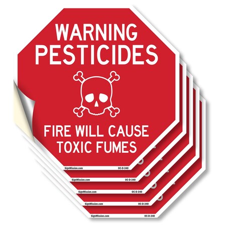 Signmission Warning Pesticides Fire Will Cause, 4 inch X 4 inch, Vinyl Decal, 5PK OC-D-5PACK-4-340