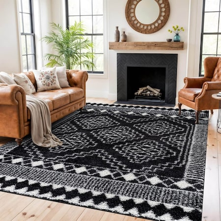 World Rug Gallery Geometric Shag Area Rug 7 ft 10 in x 10 ft Anthracite WR120ANTHRACITE8X10