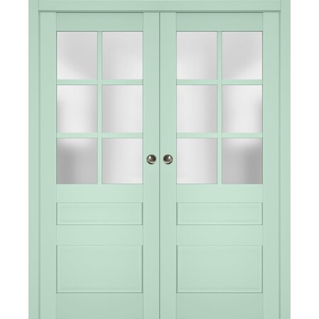Sartodoors Sliding French Double Pocket Doors with Frosted Glass 84x80 (2* 42x80) Solid Core Modern Interior VEREGIO7339DP-OLI-84