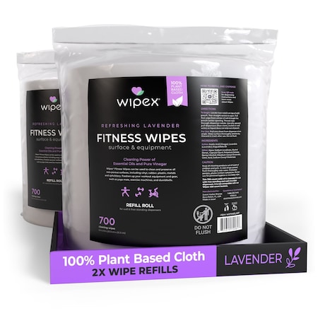 Wipex Plant-Based Lavender Fitness Wipes 700ct Refill Rolls, 1400 Natural Gym Equipment Wipes, 2PK WX72081LARP-2