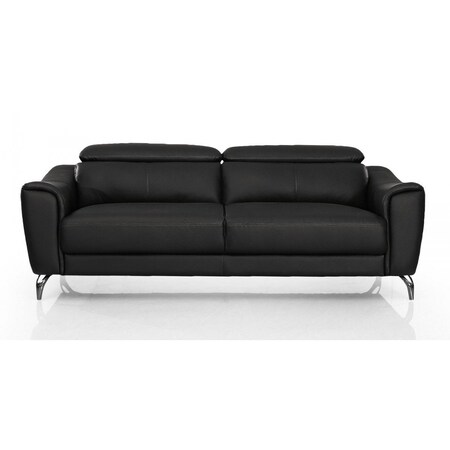 Homeroots 80" Black Genuine Leather Sofa With Silver Legs 480921