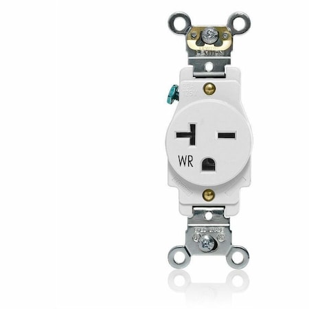 Leviton Single Receptacle Outlet, 20A, White, 250V W5461-W
