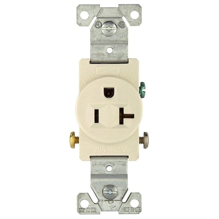 Eaton Wiring Devices Straight Blade Receptacle, 5-20R, 20 A, 125V AC, 2 Pole, 3 Wire, Flush Mount, Grounded 1877LA