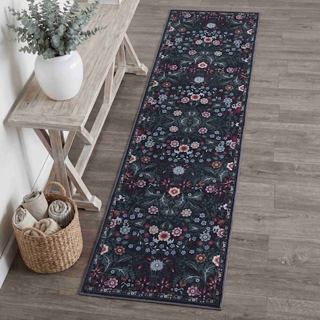Jonathan Y Primrose Art Nouveau Floral Border Non-Slip Machine-Washable Dark Green/Multi 2ft x 8ft Runner Rug BTF100D-28