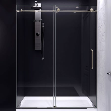 Anzzi Madam Series 76 in. x 50-54 in. Frameless Sliding Shower Door in Brushed Nickel, 3/8 Clear Glass SD-AZ13-03BN