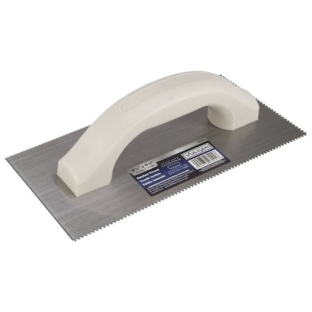 Vulcan Square Notched Trowel, 1/16x1/16 in and 1/16x1/32 in, HighCarbon Steel Blade, Plastic Ergonomic Handle PT-150093L