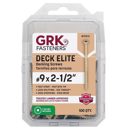 Grk Fasteners Deck Elite Series Deck Screw, 3 in L, Coarse Thread, Bugle Head, Torx Drive, 6-Point, 80, 100PK 39212
