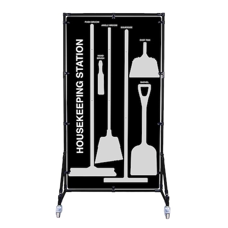 5S Supplies Housekeeping Shadow Board Broom Station V8, Black / Gray, Broom + Stand HSB-V8-BLACK/GRAY-BO-STAND