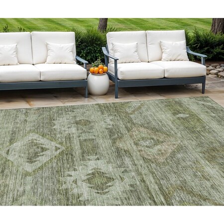 Homeroots 8' X 10' Olive Green And Fern Green Southwestern Washable Indoor Outdoor Area Rug 588717
