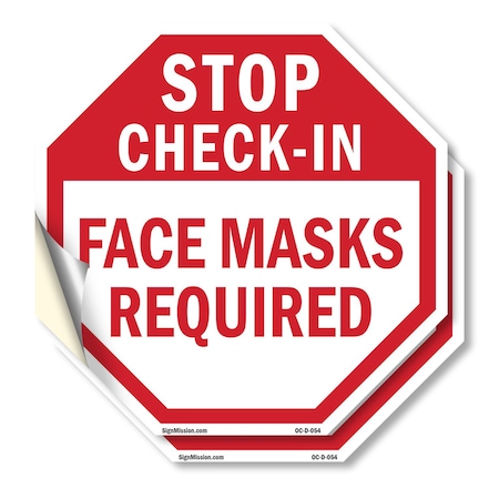 Signmission Stop Check-in Face Masks Required, 6 inch X 6 inch, Vinyl Decal, 2PK OC-D-2PACK-6-54