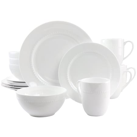 Gibson Elite 16 Piece Embossed Bone China Dinnerware Set in White 750118385M
