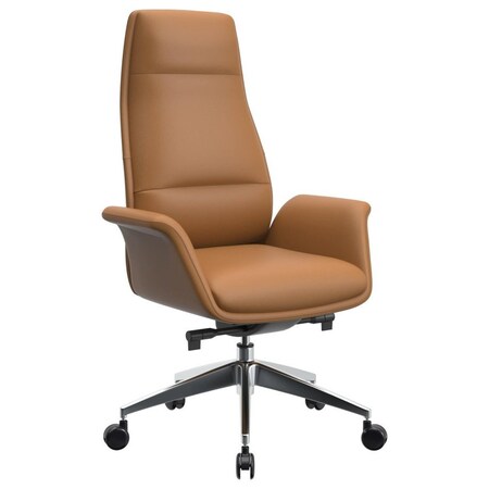 Leisuremod Summit High-Back Office Chair in Faux Leather & Aluminum Frame with Swivel & Tilt, Acorn Brown SOT21LBRL