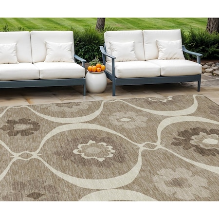 Homeroots 8' X 10' Taupe Brown And Ivory Medallion Washable Indoor Outdoor Area Rug 589653