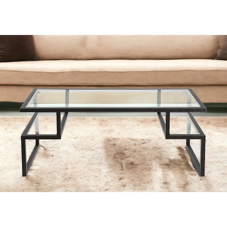 Homeroots 45" Black Glass And Steel Coffee Table With Two Shelves 522002