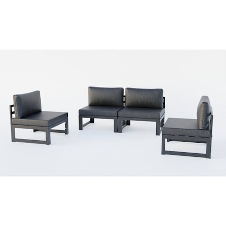 Leisuremod Chelsea 4-Piece Middle Patio Chairs Black Aluminum With Cushions, Black CSBL-4BL