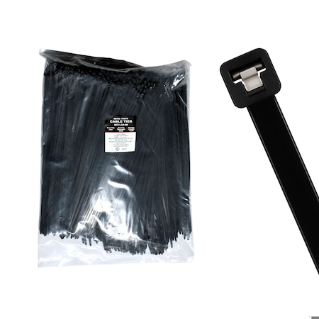Cable Ties Unlimited Metal Tooth Cable Tie, 14 in L, 50 lb Strength, 4 in Max Bundle Dia, Nylon, UV-Rated, Black, 1000PK MT14-50-0M