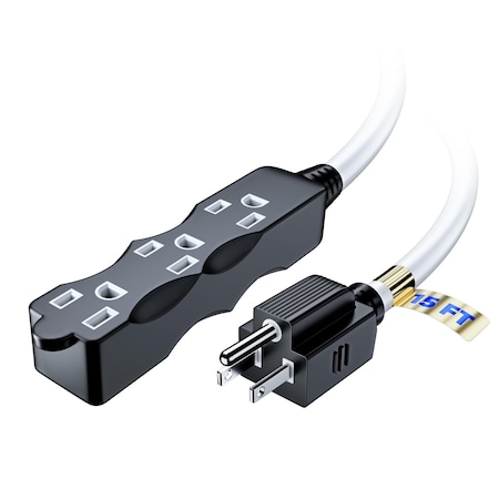 Maximm 15ft 16AWG 3-Outlet Indoor Extension Cord, ETL, White/Black IGR-LA004H-LA052DA-15-WHBK