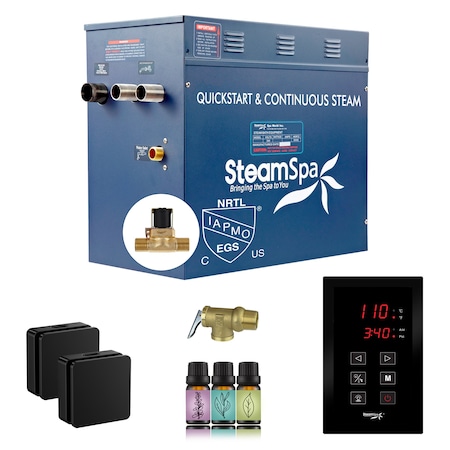 Steamspa Oasis Series 12KW Steam Bath Generator w/ Continuous Steam Plus Touchpad and Autodrain in Black OATS1200MB-A