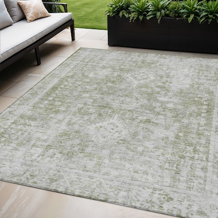 Homeroots 5' X 8' Artichoke Green Oriental Washable Indoor Outdoor Area Rug 607585