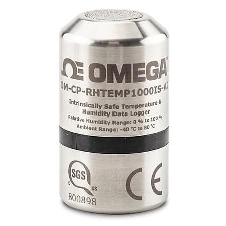 Omega Temperature & Humidity Data Logger, Intrinsically Safe, 2 Measurements, Internal, 33K Max Samples, OM-CP-RHTEMP1000IS-A2