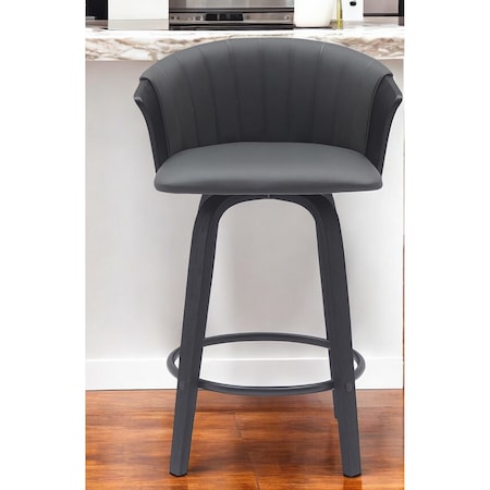 Homeroots 26" Gray and Black Faux Leather Counter Height Swivel Bar Chair 534419