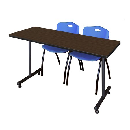 Regency Kobe T-Base Training Seminar Table W/ 2 M Stack Chairs, 66 in W, 30 in L, Neo Walnut MKTRCT6630NW47BE