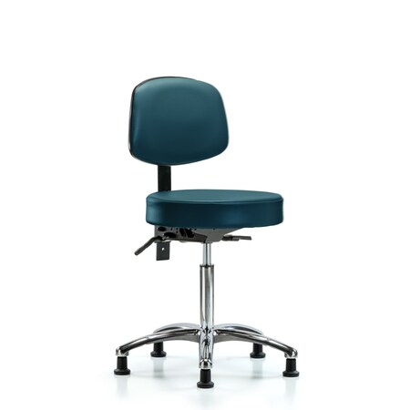 Blue Ridge Ergonomics Vinyl Stool, Back, Chrome, Med Bench, Tilt, Glides, Royal BR-VMBST-CR-T1-NF-RG-8801