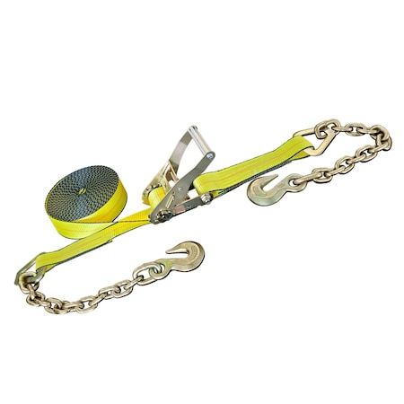Tie 4 Safe 2'' x 40' Ratchet Tie Downs w/ Chain Extension WLL: 3,333 lbs. Yellow RT04C-540-F87-Y-C